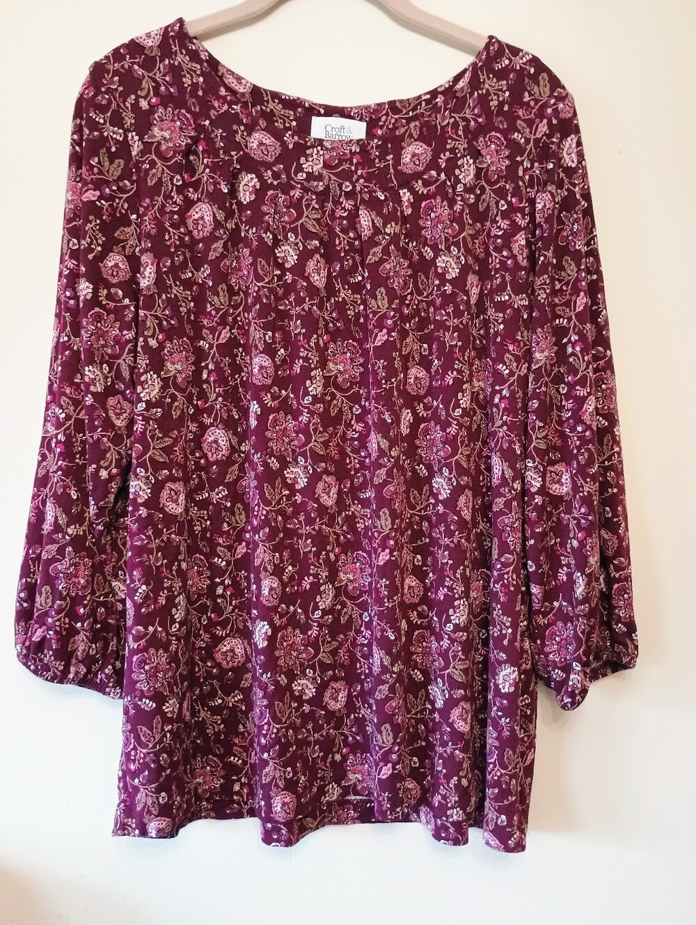 Croft & Barrow Mixed Berry Pleated Neckline 3/4 Sleeve Blouse Size XXL - Picture 3 of 13